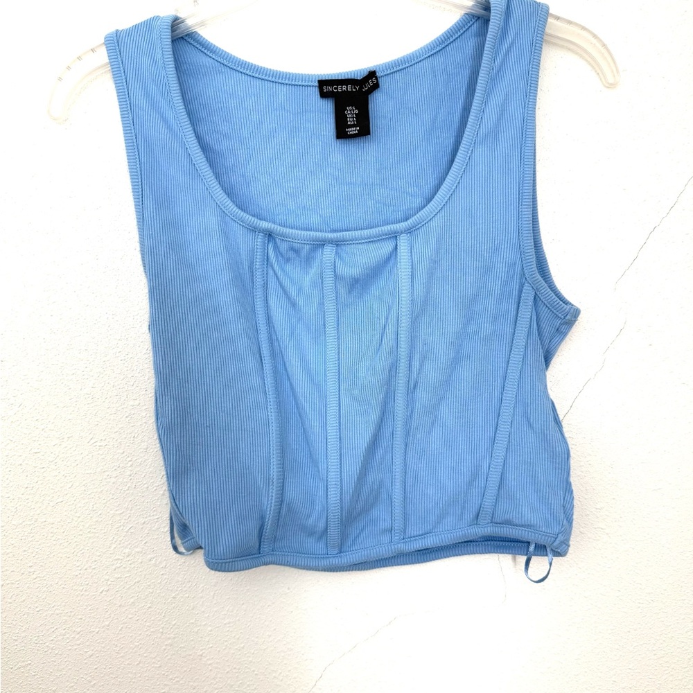 Blue Ribbed Crop Top corset style